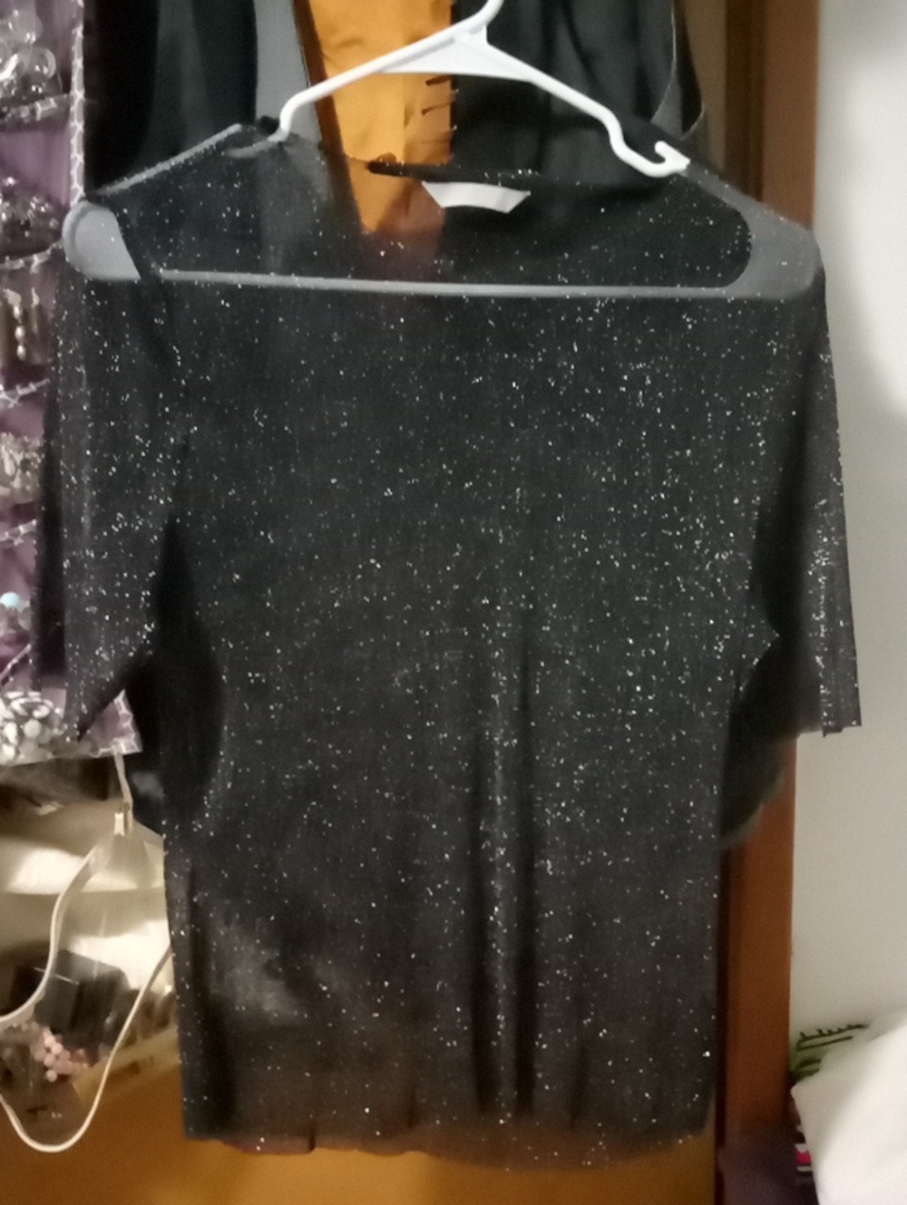 H&M Distressed Black Sparkle Short Sleeve Top
